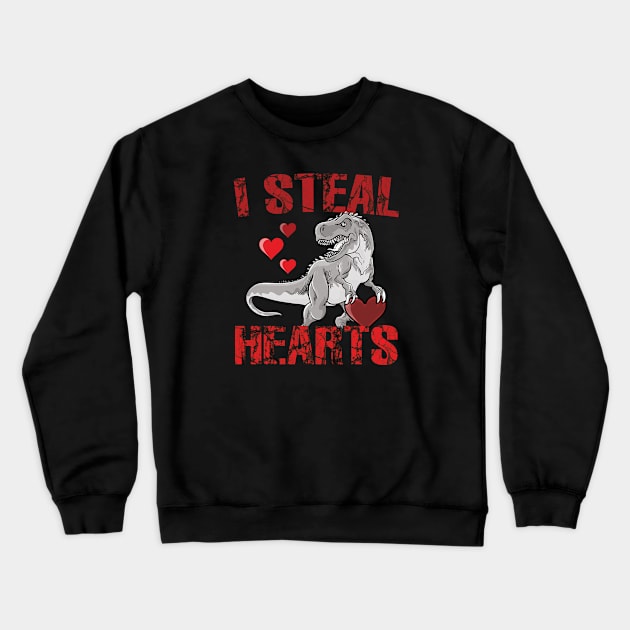 I Steal Hearts Trex Dino Cute Baby Boy Valentines Day Crewneck Sweatshirt by EslamMohmmad